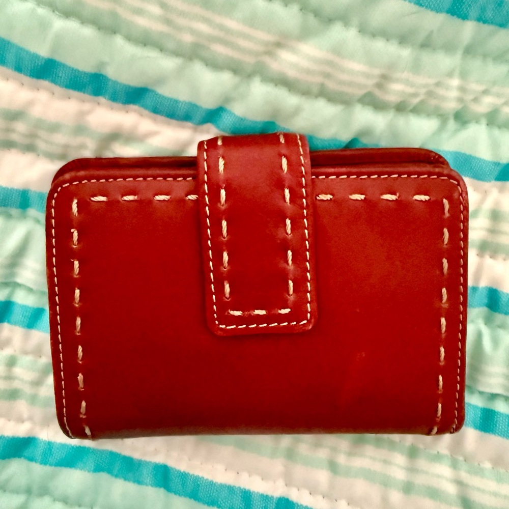 Relic Red Leather Wallet with White Stitching